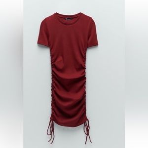 NWT Zara red dress ribbed with ruching size small NWT